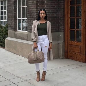 Light beige waterfall trench coat